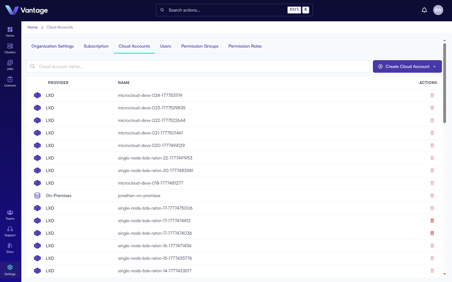 Cloud Accounts page
